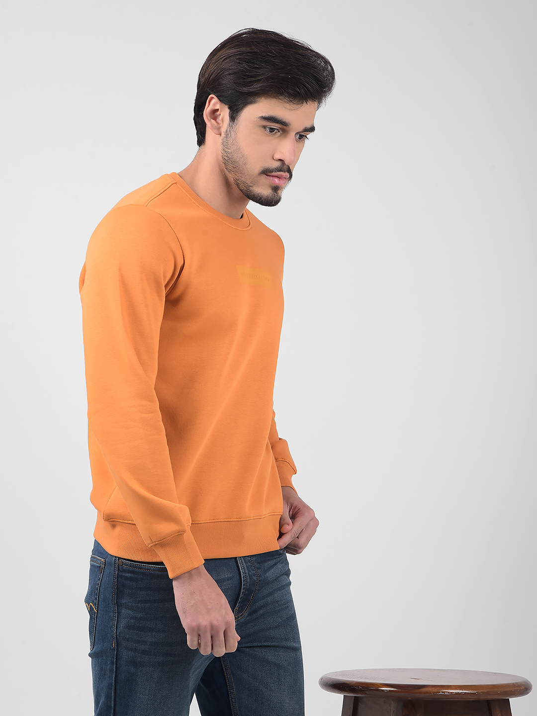 Numero Uno Men Solid Orange Sweat Shirt